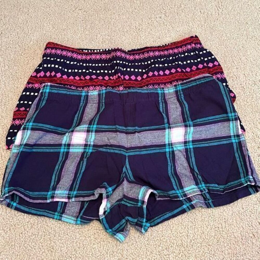SO Women's Pajama Shorts Set of 2 Pull‎ on Multicolor Geometric Plaid Size Large